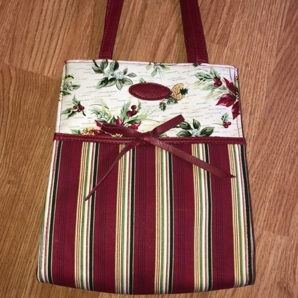 Longaberger Purse‎ Tote Bag  Red Striped Floral Holiday Christmas Vintage